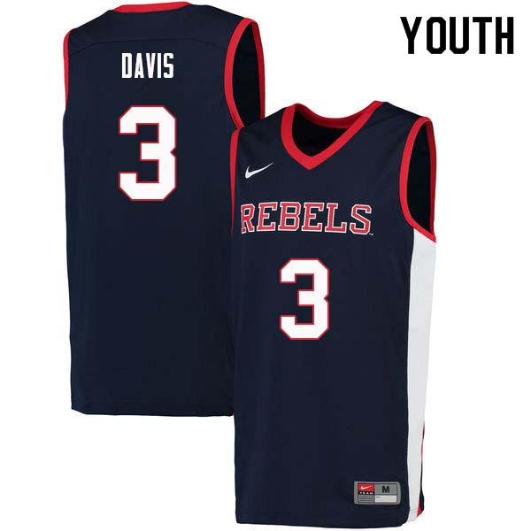 Terence Davis Ole Miss Rebels NCAA Youth Navy #3 Stitched Limited College Football Jersey LBC0258BJ